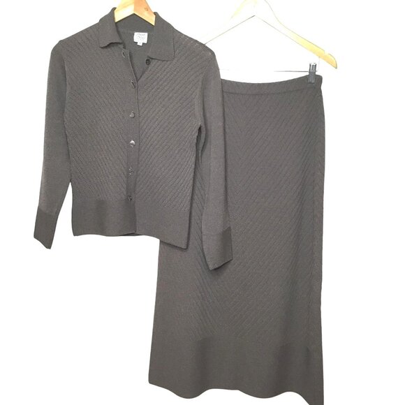 MARGARET O’LEARY Wool Knit Set Gray Cardigan Skirt Size 1 (US S) Minimalist - Picture 1 of 10